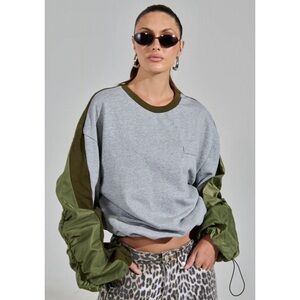 Long Sleeve Crewneck Sweatshirt with Windbreaker Back Detail